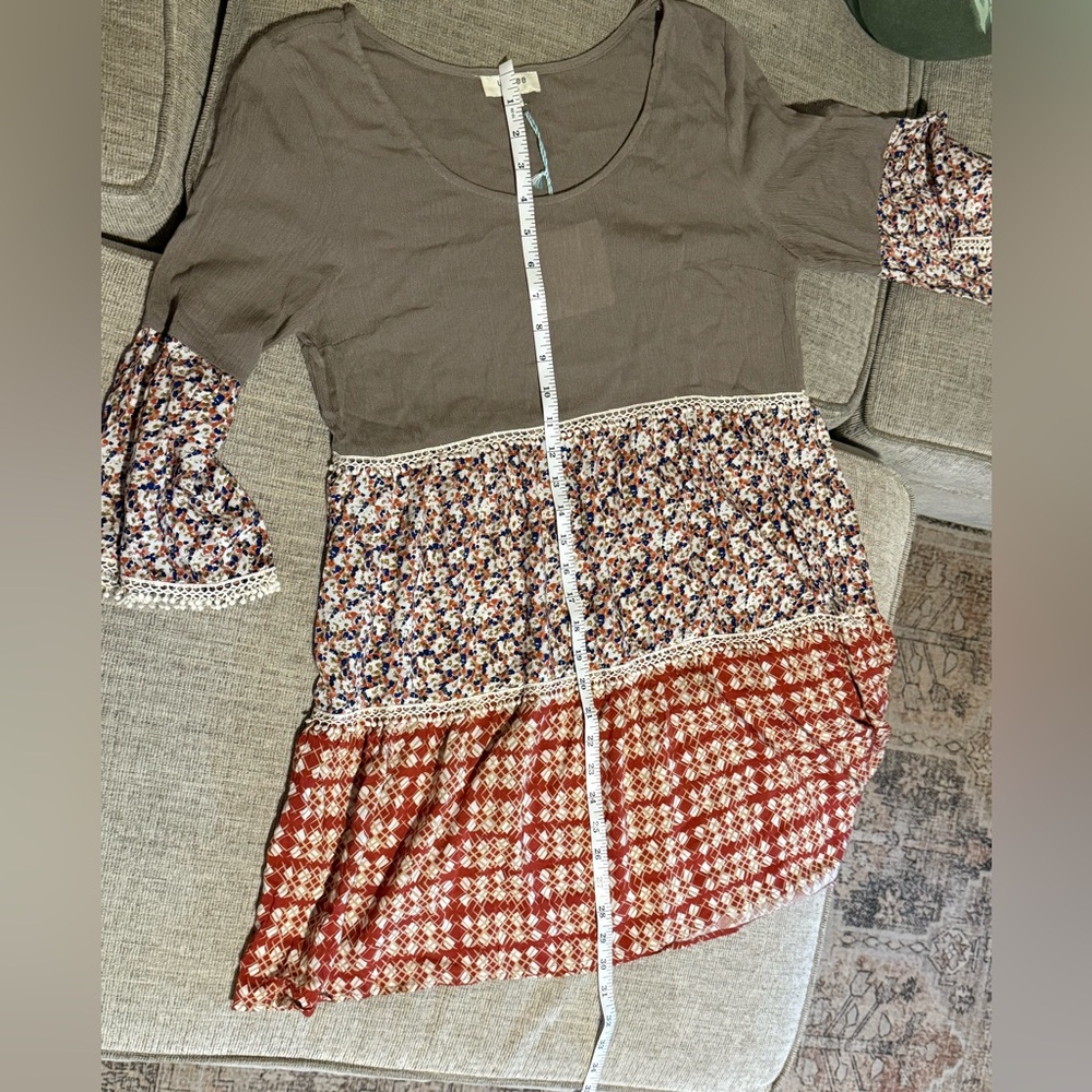 Umgee Boho Western Tiered Flowy Floral Printed bell sleeve mini dress size small - Picture 9 of 10